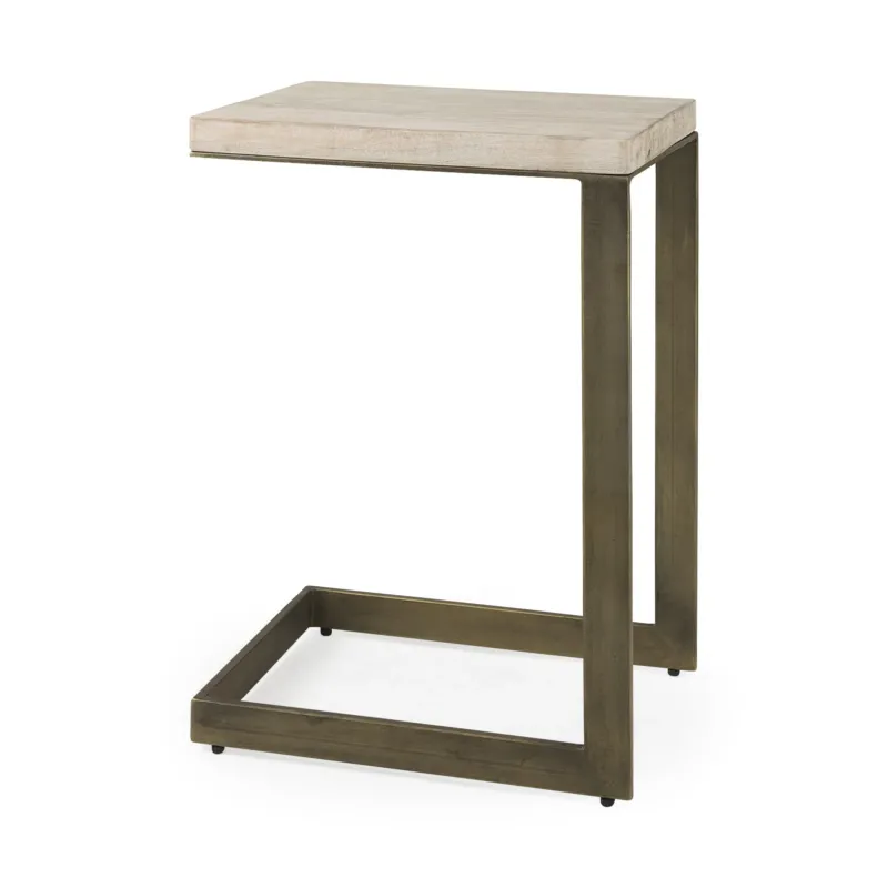 Modern Natural Wash And Golden C Shape Tv Table By Homeroots | End Tables | Modishstore