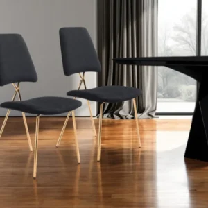 Set of Two Black And Gold Upholstered Velvet Open Back Dining Side Chairs By Homeroots | Dining Chairs | Modishstore - 1
