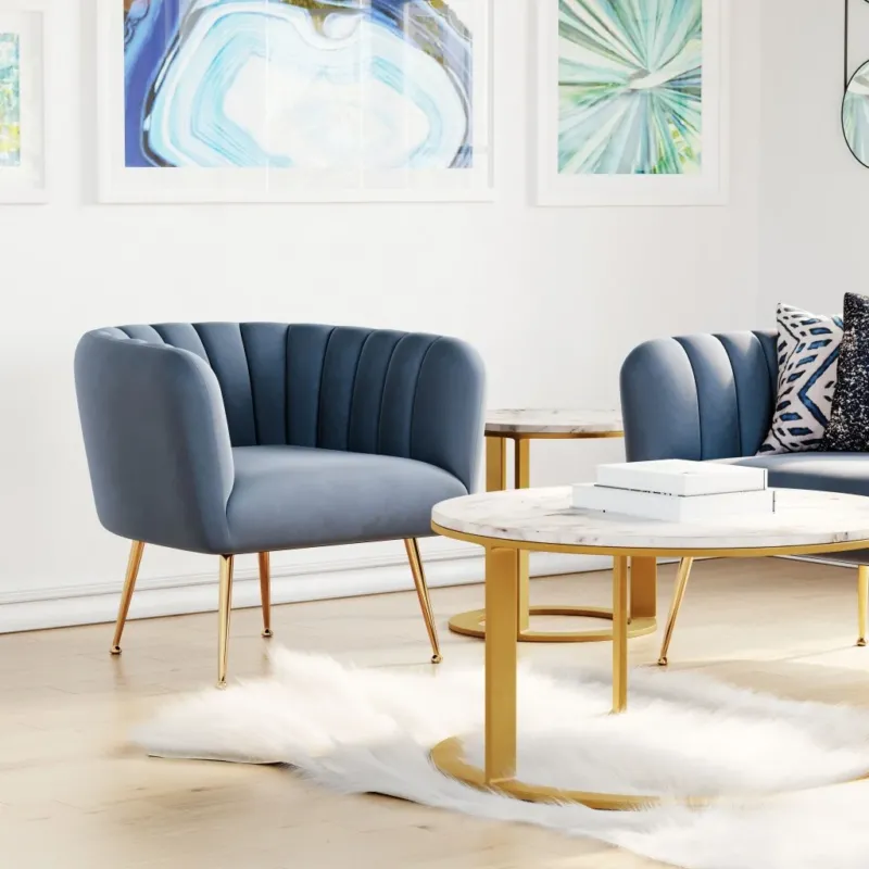 30" Gray And Gold Velvet Tufted Club Chair By Homeroots | Armchairs | Modishstore
