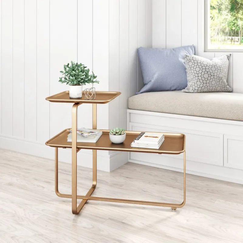 31" Gold Square and Rectangular Two Level Coffee Table By Homeroots | Coffee Tables | Modishstore