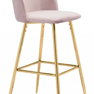 41" Pink And Gold Steel Low Back Bar Height Chair With Footrest By Homeroots | Bar Stools | Modishstore