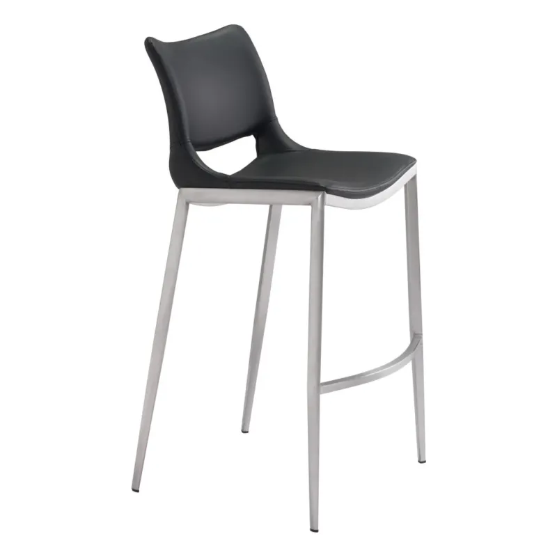 Set of Two Black And Silver Steel Low Back Bar Height Bar Chairs By Homeroots | Bar Stools | Modishstore - 1