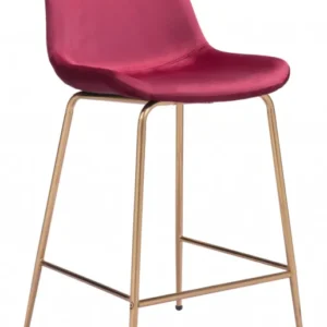 39" Red Velvet And Gold Low Back Counter Height Bar Chair With Footrest By Homeroots | Bar Stools | Modishstore