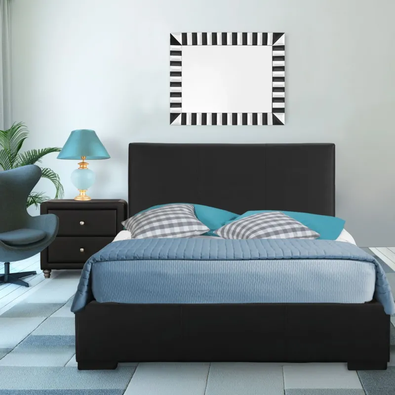 Black Upholstered King Platform Bed With Nightstand By Homeroots | Beds | Modishstore