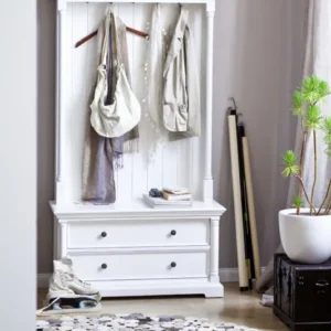 Classic White Hall Tree Coat Rack with Drawers By Homeroots | Coat Racks | Modishstore