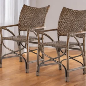 Set of Two Brown Rattan Open Back Dining Arm Chairs By Homeroots | Dining Chairs | Modishstore - 1