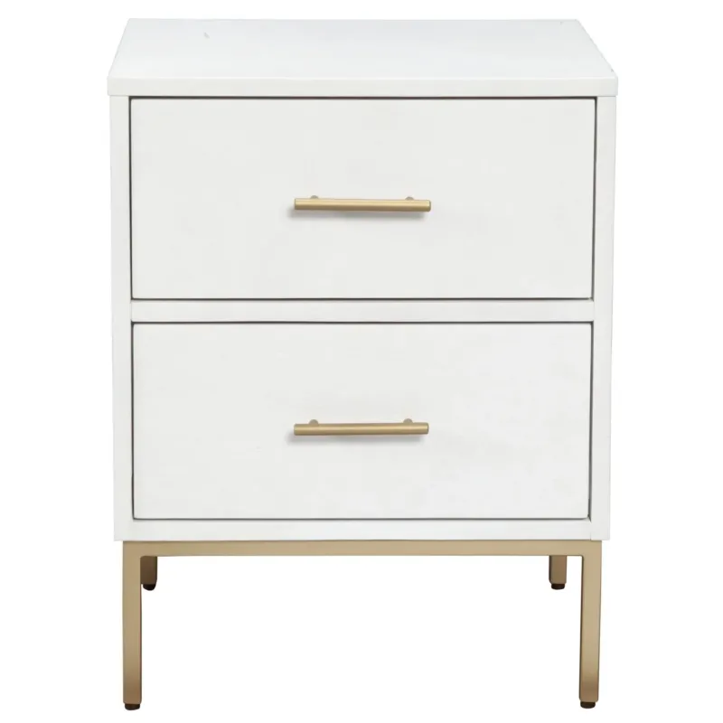White And Gold Lines 2 Drawer Nightstand By Homeroots | Nightstands | Modishstore