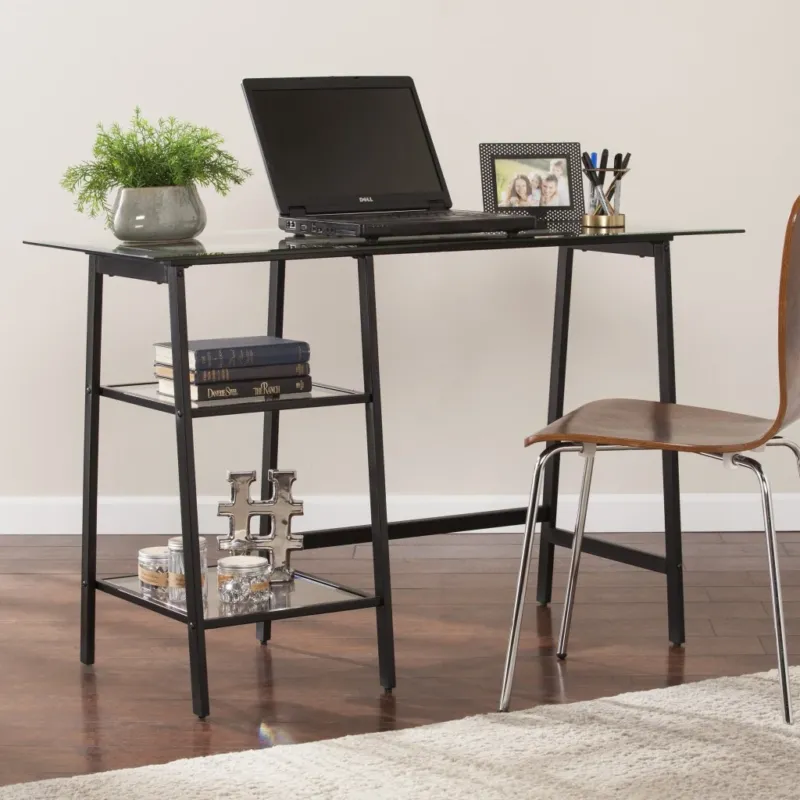 Black A Frame Metal and Glass Writing Desk By Homeroots | Desks | Modishstore