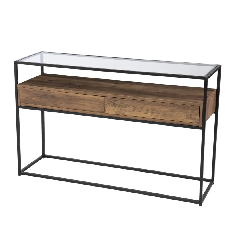 Clear and Black Glass Frame Console Table With Storage With Storage By Homeroots | Console Tables | Modishstore - 1