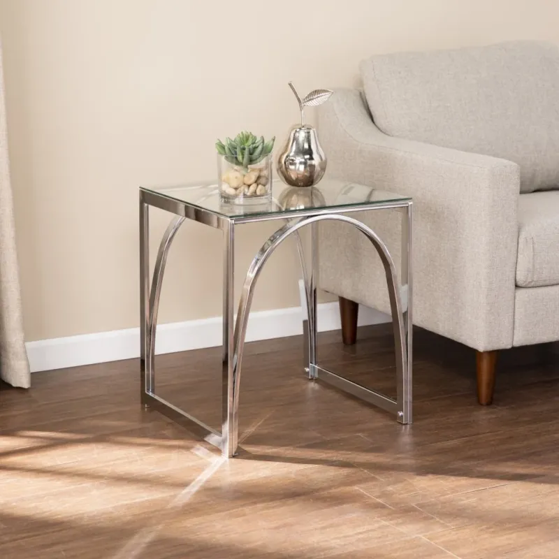22" Chrome Glass And Iron Square End Table By Homeroots | End Tables | Modishstore
