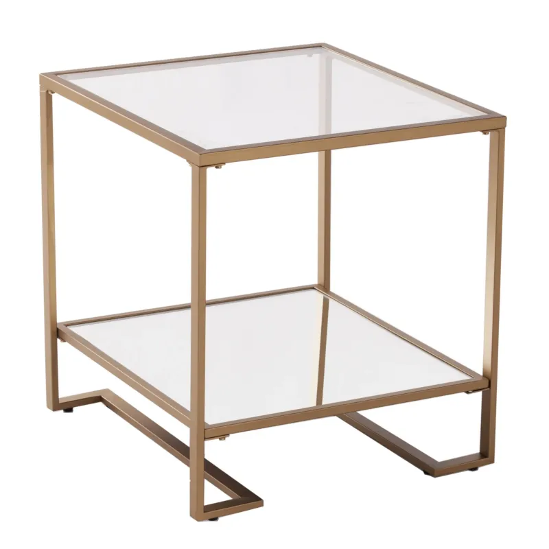 Gold Glass And Iron Square Mirrored End Table With Shelf By Homeroots | End Tables | Modishstore - 1