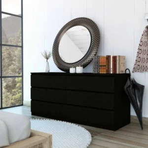 60" Black Six Drawer Double Dresser By Homeroots | Dressers | Modishstore