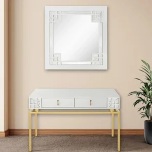 White and Gold Mirrored Wood Console Table With Two Drawers By Homeroots | Console Tables | Modishstore - 1