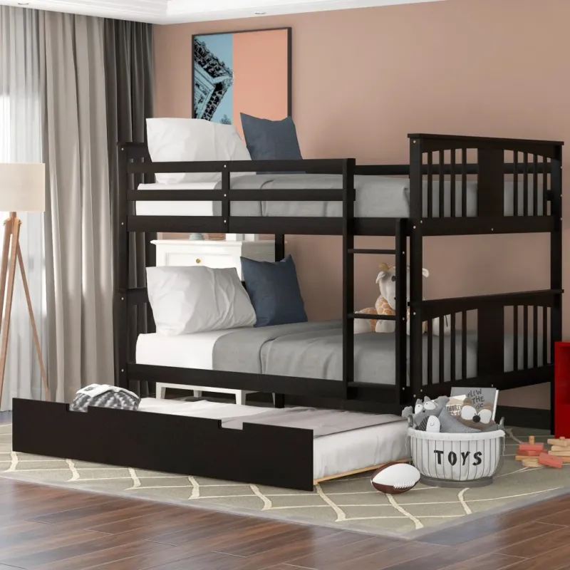 Brown Double Full Size Over Twin Trundle Bunk Bed By Homeroots | Beds | Modishstore