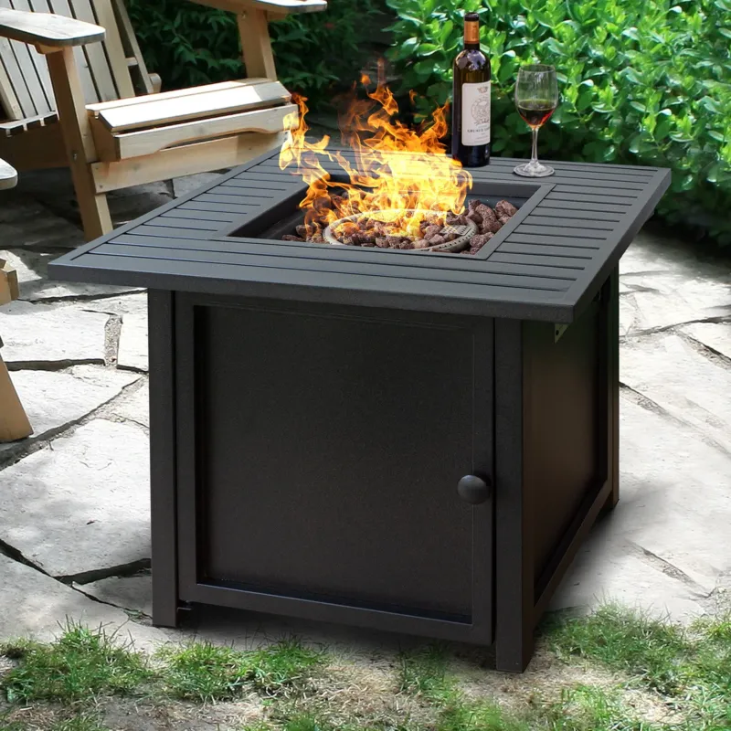 30" Brown Square Slat Top Fire Pit Table with Lid By Homeroots | FIRE PITS | Modishstore