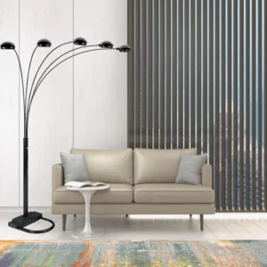 84" Black Five Light Arc Floor Lamp With Black Dome Shade By Homeroots | Floor Lamps | Modishstore