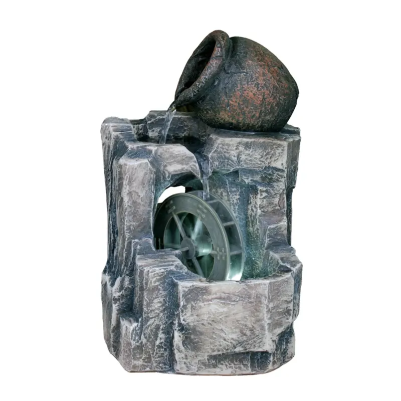12" Gray Polyresin Farmhouse Design Tabletop Fountain with Light By Homeroots | Sculptures | Modishstore