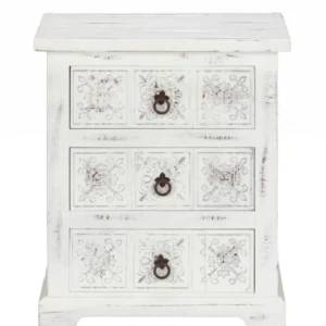 Distressed White Wooden Carved 3 Drawer Cabinet By Homeroots | Drawers | Modishstore