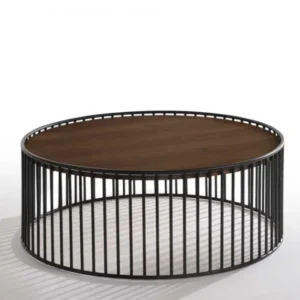 Modern Walnut and Black Metal Rods Round Coffee Table By Homeroots | Coffee Tables | Modishstore