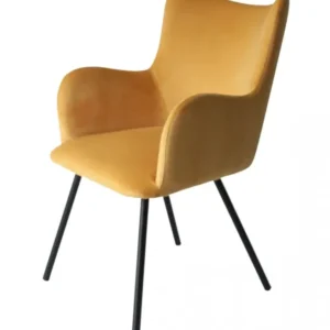 Yellow Curvy Velvet and Black Modern Dining Chair By Homeroots | Dining Chairs | Modishstore