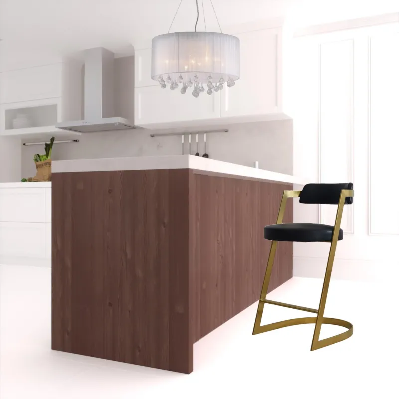 36" Black And Gold Faux Leather And Stainless Steel Low Back Counter Height Bar Chair With Footrest By Homeroots | Bar Stools | Modishstore