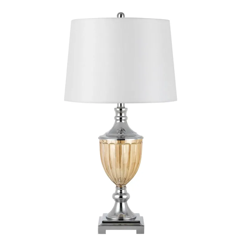 Set of Two 29” Amber Glass And Silver Table Lamp By Homeroots | Table Lamps | Modishstore