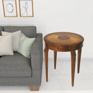 24" Medium Brown And Olive Ash Manufactured Wood Round End Table With Drawer By Homeroots | End Tables | Modishstore