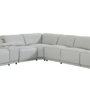 Light Gray Italian Leather Power Reclining U Shaped Seven Piece Corner Sectional With Console By Homeroots | Outdoor Sofas, Loveseats & Sectionals | Modishstore - 1