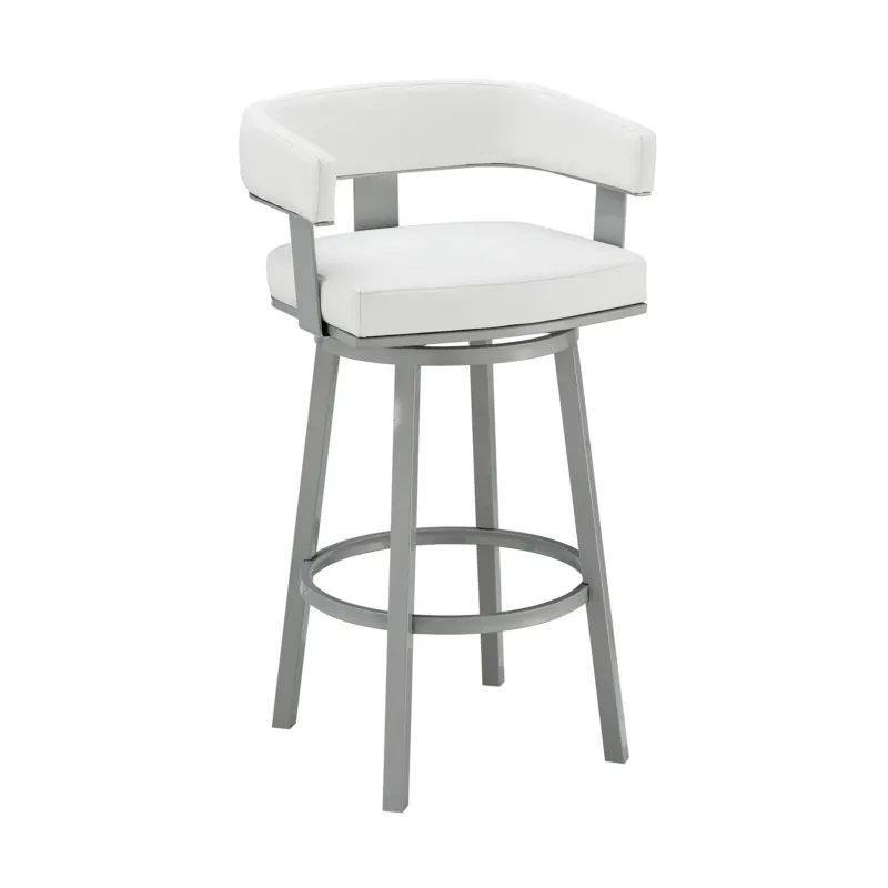 38" White Faux Leather And Iron Swivel Low Back Bar Height Chair By Homeroots | Bar Stools | Modishstore