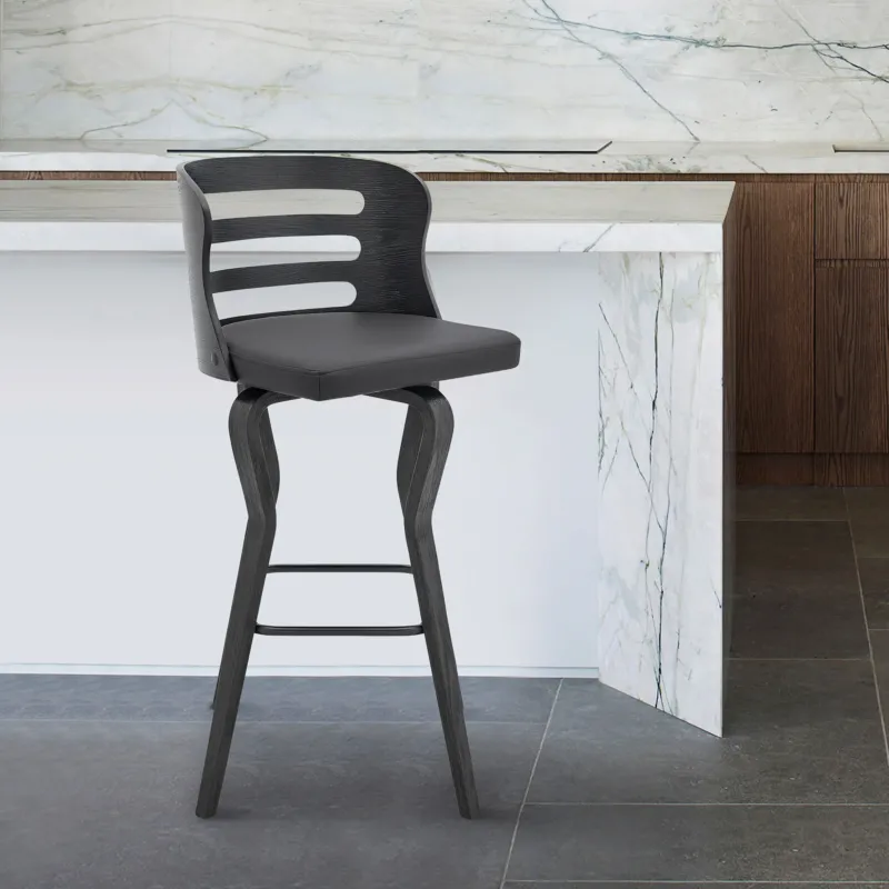 35" Gray Faux Leather And Iron Swivel Counter Height Bar Chair By Homeroots | Bar Stools | Modishstore