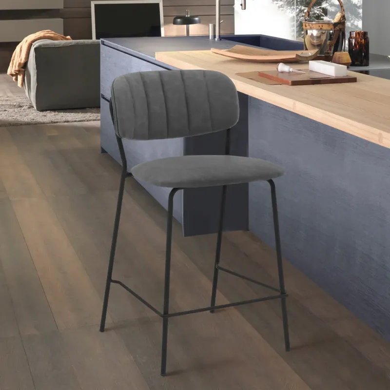 26" Mod Grey Faux Leather Bar Stool with Black Metal Frame By Homeroots | Bar Stools | Modishstore