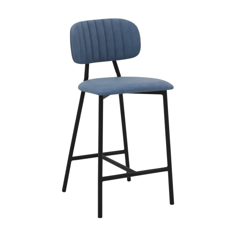 37" Light Blue Faux Leather And Iron Low Back Counter Height Bar Chair By Homeroots | Bar Stools | Modishstore