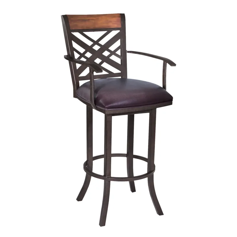 Brown Faux Leather And Iron Bar Height Bar Chair By Homeroots | Bar Stools | Modishstore - 1