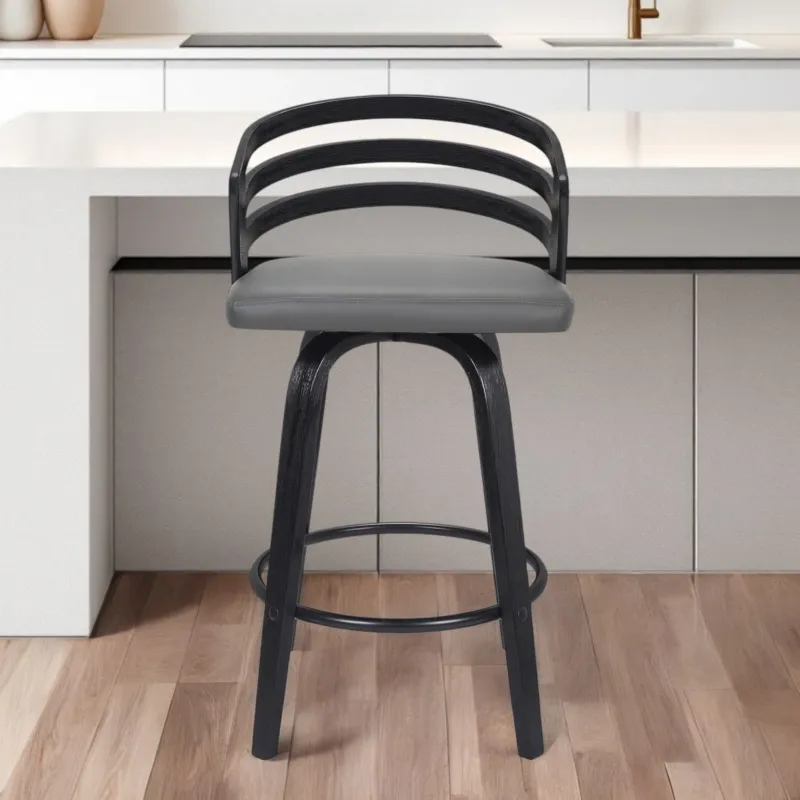 Gray and Black Fabric and Iron Low Back Counter Height Swivel Bar Chair By Homeroots | Bar Stools | Modishstore - 1