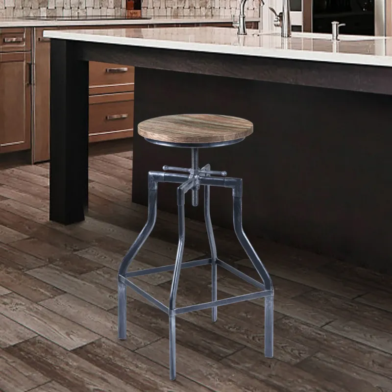 Adjustable Industrial Pine Wood Swivel Bar Stool By Homeroots | Bar Stools | Modishstore