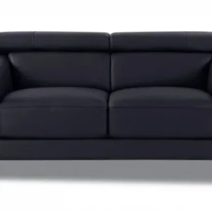 75" Black Italian Leather and Chrome Solid Color Love Seat By Homeroots | Loveseats | Modishstore