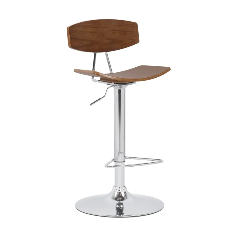42" Silver and Walnut Adjustable Height Bar Chair By Homeroots | Bar Stools | Modishstore