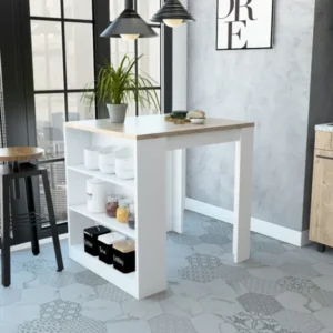 Stylish White and Pine Kitchen Counter and Dining Table Combination By Homeroots | Kitchen Carts | Modishstore