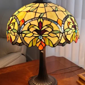 23" Stained Glass Two Light Jeweled Floral Table Lamp By Homeroots | Table Lamps | Modishstore