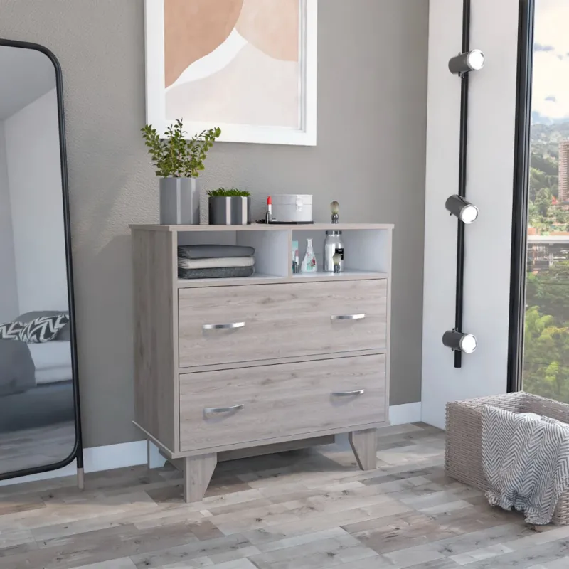 Light Grey Manufactured Wood Two Drawer Dresser By Homeroots | Dressers | Modishstore - 1