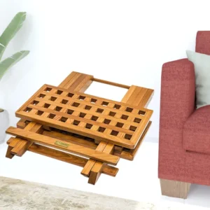 19" Brown Solid Teak Wood Square Indoor Outdoor Folding End Table By Homeroots | End Tables | Modishstore