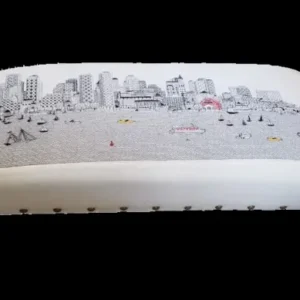38" White Boston Daylight Skyline Embroidered Ottoman By Homeroots | Ottomans | Modishstore