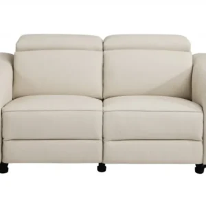 65" Beige Italian Leather and Stainless Reclining Love Seat By Homeroots | Loveseats | Modishstore
