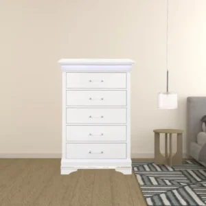 White Solid Wood Five Drawer Chest with LED Lighting By Homeroots | Dressers | Modishstore - 1