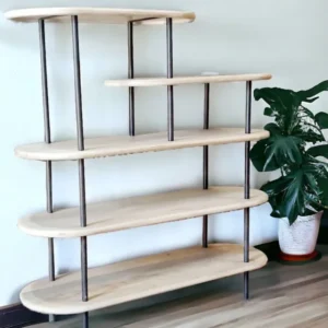 White and Gray Iron and Solid Wood Five Tier Bookcase By Homeroots | Bookcases | Modishstore - 1