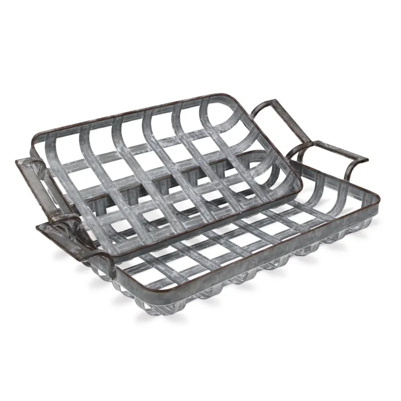 23" Gray Rectangular Metal Handmade Tray With Handles By Homeroots | Trays | Modishstore