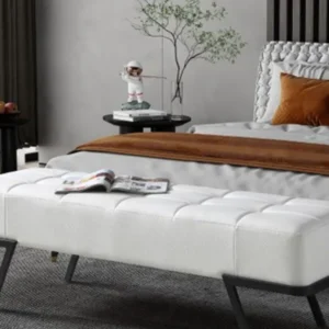57" White And Black Upholstered Upholstered Bedroom Bench By Homeroots | Benches | Modishstore