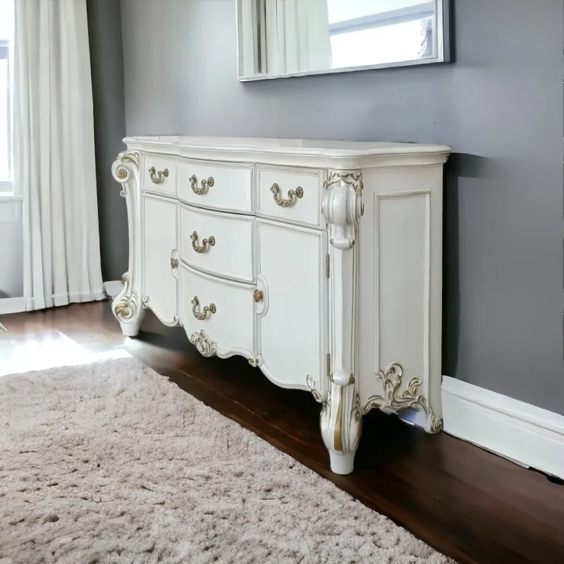 Pearl Solid and Manufactured Wood Five Drawer Triple Dresser By Homeroots | Dressers | Modishstore - 1