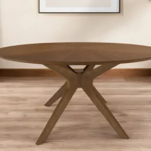Brown Rounded Pedestal Base Dining Table By Homeroots | Dining Tables | Modishstore - 1