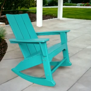 Blue Heavy Duty Plastic Indoor Outdoor Rocking Chair By Homeroots | Outdoor Chairs | Modishstore - 1